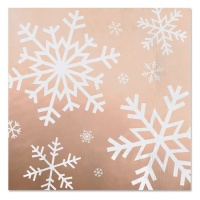 Guardanapos de ouro metálico rosa com flocos de neve 16,5 x 16,5 cm - 30 pcs.