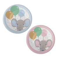 Pratos de Elephant Baby Boy de 17 cm - 8 unidades