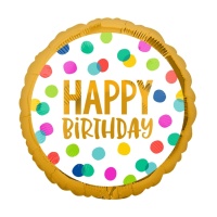 43 cm redondo Balão de Feliz Aniversário decorado com confetis - Anagrama