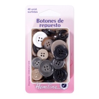 Botões de reserva em tamanhos e cores sortidos - Hemline - 40 pcs.