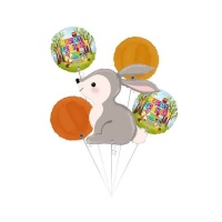 Conjunto de balões coelhinhos Feliz Aniversário 64 cm - Grabo - 5 peças