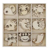 Figuras de madeira recortadas de animais marinhos - 27 unid.