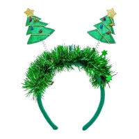 Fita para a cabeça em forma de árvore de Natal com molas e enfeites de Natal