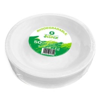 Pratos redondos biodegradáveis de cana de açúcar de 22 cm - Silvex - 50 unidades