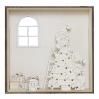 Figura de madeira de cena de Natal com árvore e gnomos em moldura 25 x 7,5 cm - Artis decor