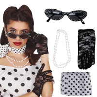 Conjunto dos anos 50 preto e branco - 5 peças