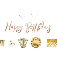 Conjunto de mesa de doces dourados Happy Birthday - 60 peças