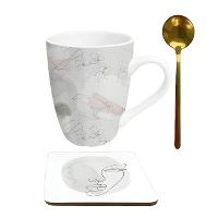 Caneca Line Art de 300 ml com colher e suporte para chávenas