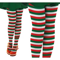 Meia-calça listrada vermelha, branca e verde