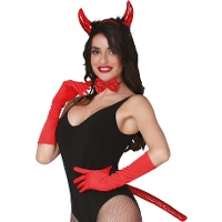 Conjunto de diabla vermelha com tiara, gravata borboleta e cauda