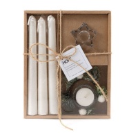 Kit de velas e castiçais de Natal brancos