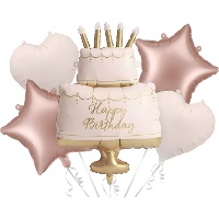 Buquê de balões rosa com bolo de aniversário - 5 unidades