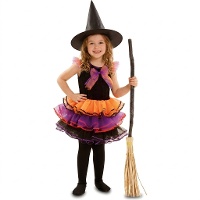 Fato de bruxa multicolorido com tutu para menina