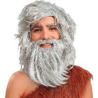 Peruca e barba de homem das cavernas cinzentas