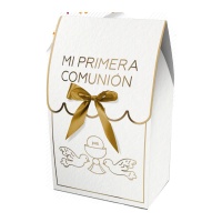 Caixa para presente de 13,5 x 8 x 5 cm com aba de Comunhão Dourada - 2 unidades
