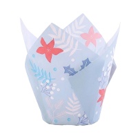 Forminhas de papel para muffins em forma de tulipa com flores vermelhas - PME - 24 unid.