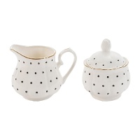 Açucareiro e leiteira com poás e borda dourada