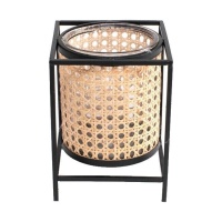 Castiçal de bambu com armação de metal preto 15 x 20,5 cm - Dcasa