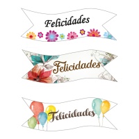 Figura de folha de hóstia de Felicidades de 9,2 x 3,2 cm - Dekora - 40 unidades