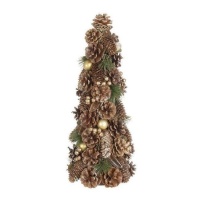 Árvore de Natal decorativa com pinhas douradas de 48 cm