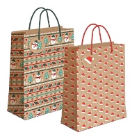 Saco de presente de 14 x 11,5 x 6,7 cm em kraft com figuras natalinas - 1 unidade