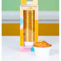 Cápsulas para cupcakes brancas e douradas de 5 cm - 50 unidades