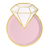 Pratos em forma de anel de diamantes rosa de 24 x 20 cm - 6 unidades