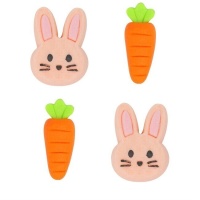 Figuras de coelhinhos e cenouras em açúcar - PME - 12 unid.