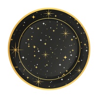 Pratos pretos com estrelas 23 cm - 6 unidades