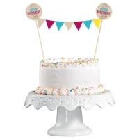 Topo de bolo de Feliz Aniversário com faixa de 15 X 20 cm