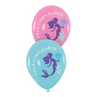 Balões de látex Happy Birthday Sereia de 30 cm - 6 unidades