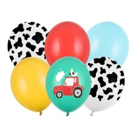 Balões de látex sortidos La Granja Alegre 30 cm - PartyDeco - 6 unidades