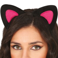 Faixa para a cabeça de gatinho fúcsia e preto