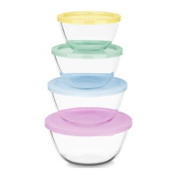 Tuppers de 800, 1000, 1600 e 2100 ml com tampas coloridas - 4 unidades