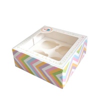 Caixa estampada para 4 cupcakes com janela de 19,8 x 19,8 x 8 cm - Sweetkolor