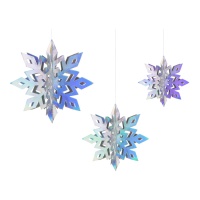 Pendente decorativo com estrelas iridescentes 3D - 6 pcs.