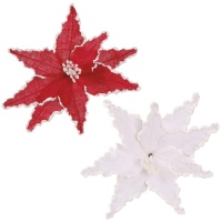 Ramo decorativo de flores de Natal com rebordo branco 30 cm