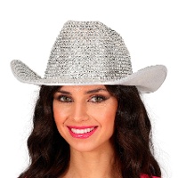 Chapéu de cowgirl com brilhantes prateados