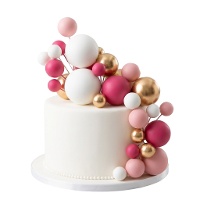 Topper para bolo com bolas rosas, douradas e brancas - 32 unidades