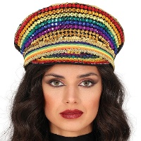 Boné de polícia multicolorido com strass
