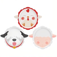 Pratos da fazenda galinha, cão e ovelha de 22,5 cm - 6 unidades