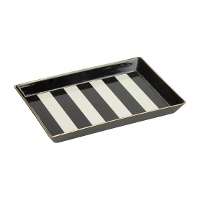 Bandeja porta-objetos elegante com listras pretas e borda dourada