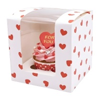 Caixa para 1 cupcake corações 12,5 x 8,7 cm - 4 unid.