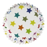 Cápsulas de cupcake branco com estrelas multicoloridas - PME - 30 pcs.
