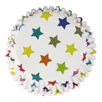 Cápsulas para cupcakes brancas com estrelas multicoloridas - PME - 30 unid.