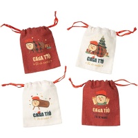 Saco para presente com motivos do Tió de Nadal, 15 x 12 x 1 cm - 1 unidade