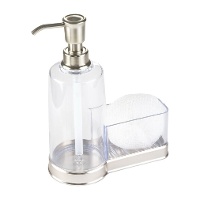 Dispensador de sabão transparente em plástico com esponja