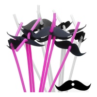 Palha plástica com bigode - 12 pcs.