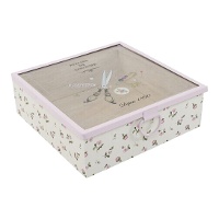 Caixa de Costura de Madeira com Tampa Transparente e Flores