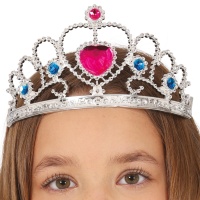 Tiara de princesa prateada com coração cor-de-rosa